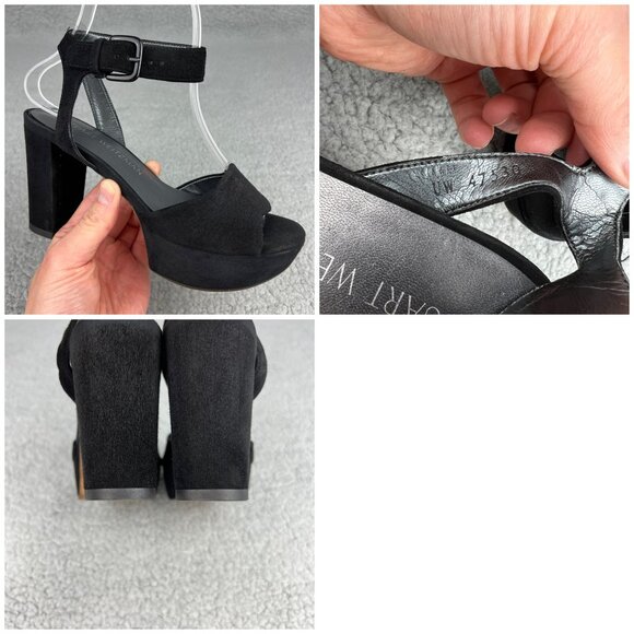 Stuart Weitzman Real Deal Sandal Heels Womens 5 Shoes Black Suede Platform Strap - Picture 10 of 12
